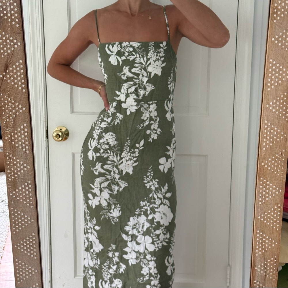 Reformation Frankie Linen Dress - Green Floral - Size 4 - Picture 2 of 8
